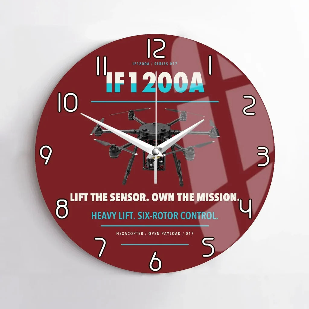 Inspired Flight IF1200A design on dark red no frame wall clock