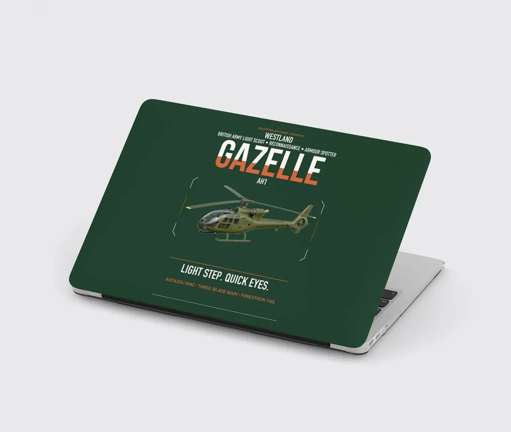 Westland Gazelle AH1 design on dark green MacBook case