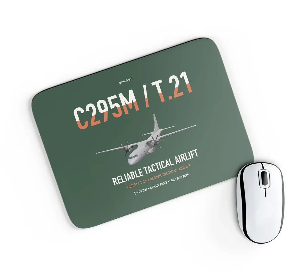 Airbus C295M T.21 design on dark green rectangle mouse pad