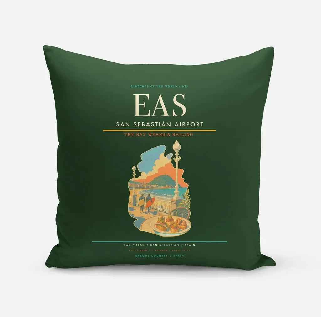 San Sebastián Airport (EAS) design on dark green pillow