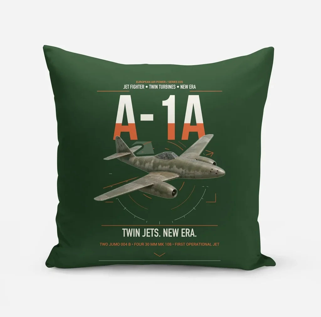 Messerschmitt Me 262A-1a design on dark green pillow