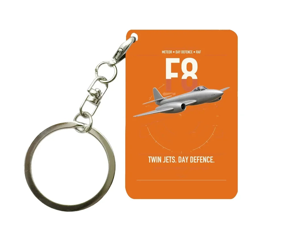 Gloster Meteor F8 design on orange designed key chain, double-side print