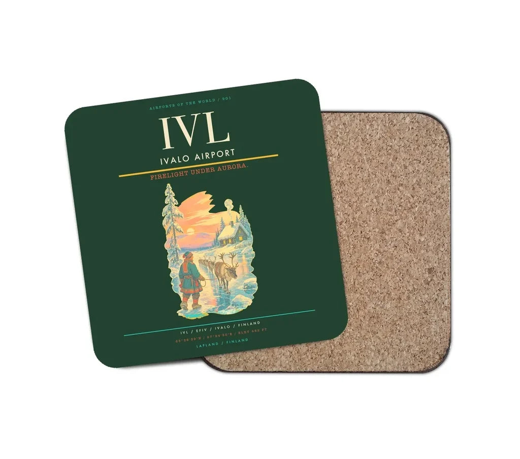 Ivalo Airport (IVL) design on dark green 1 piece coaster
