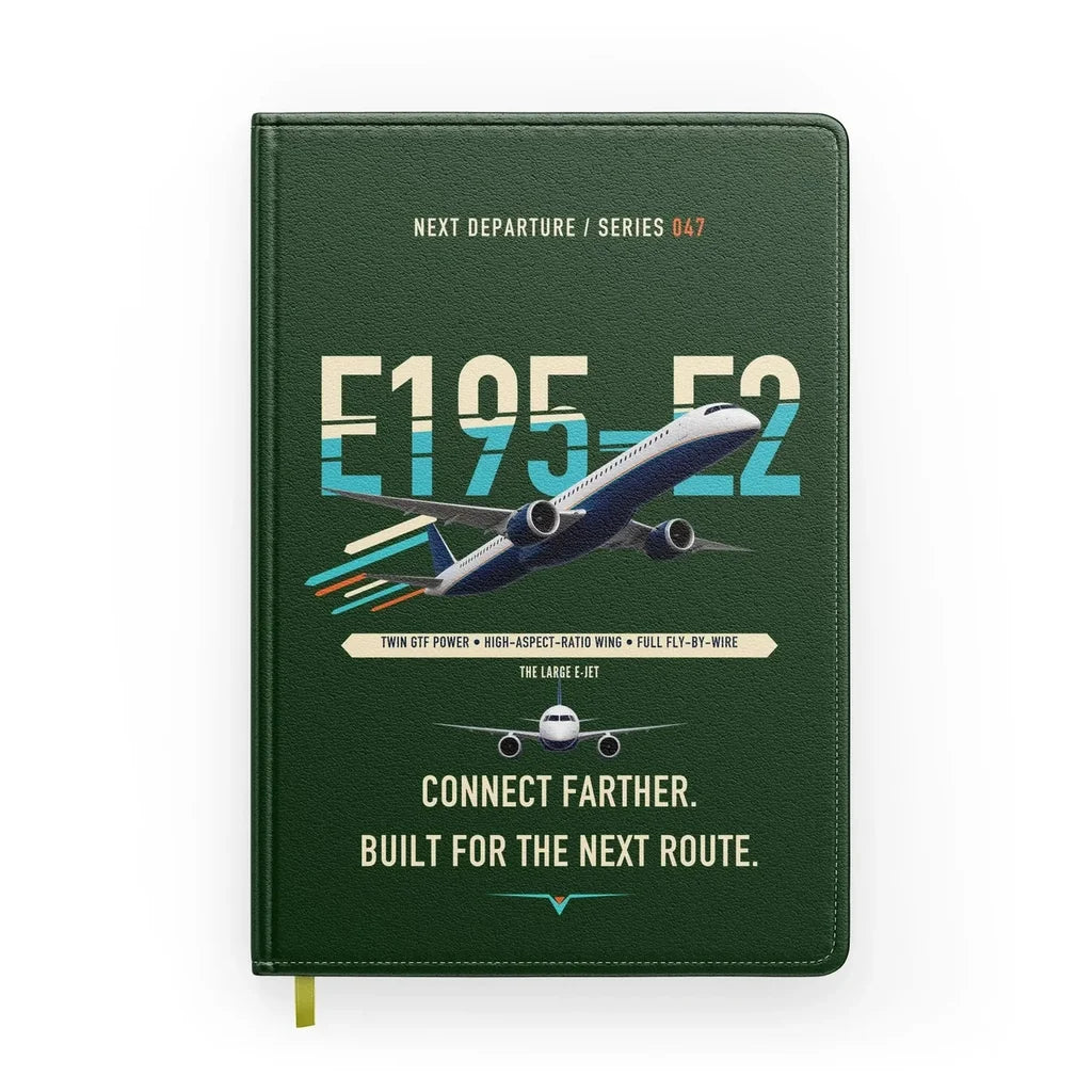 Embraer E195-E2 design on dark green notebook