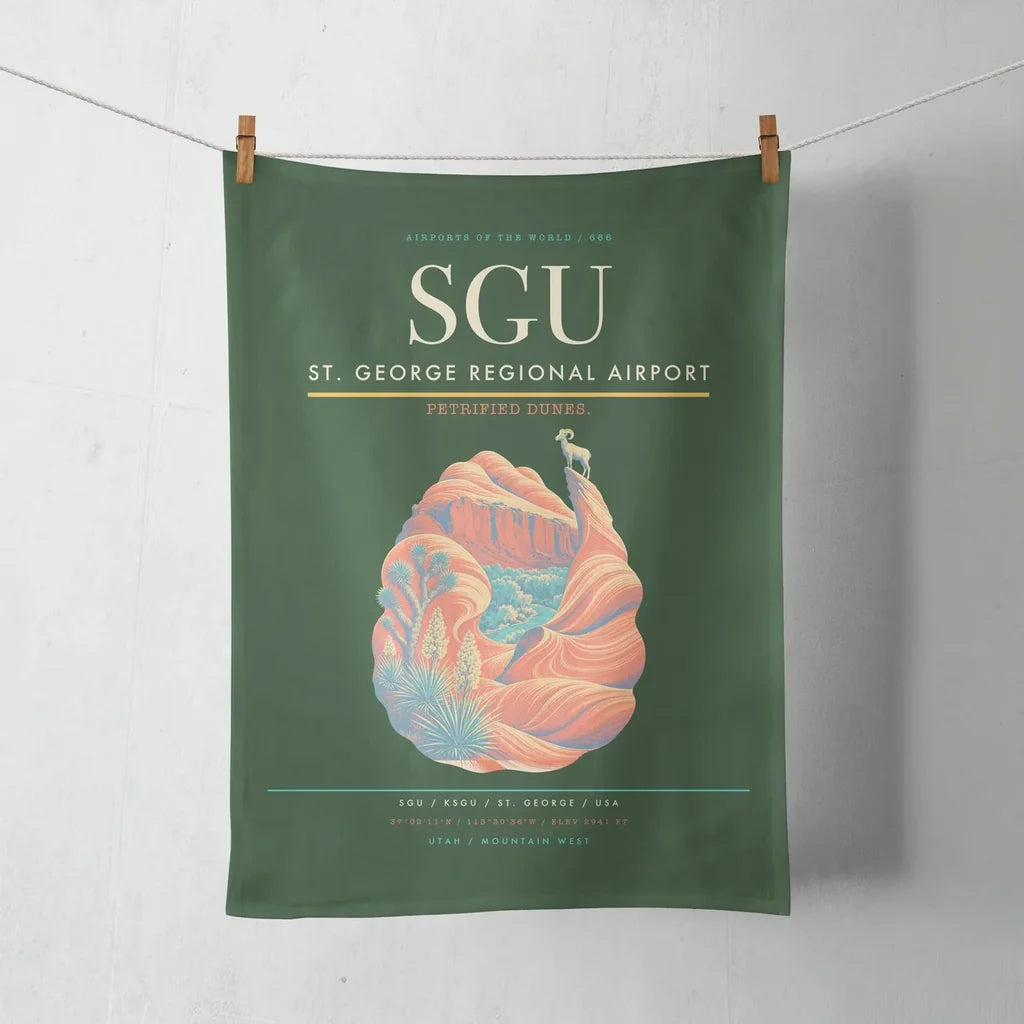 St. George Regional Airport (SGU) design on dark green towel