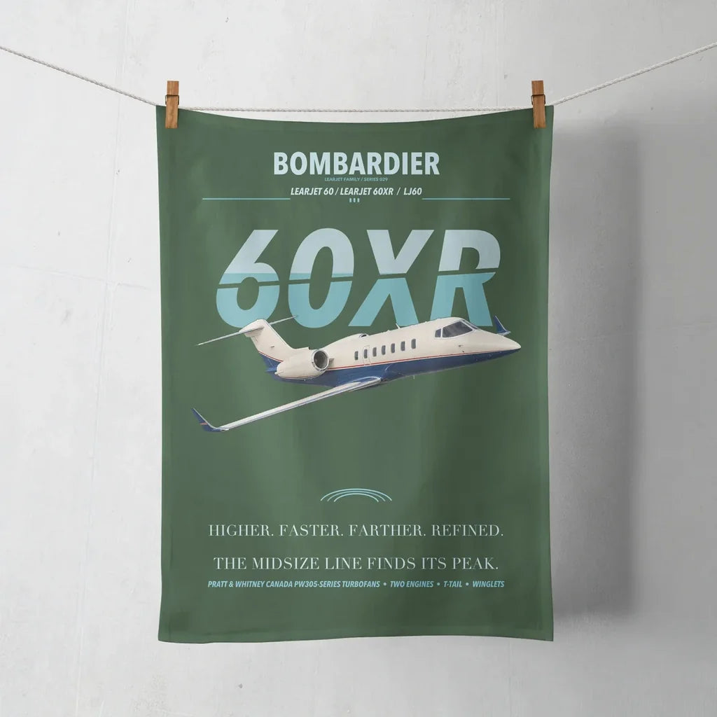 Bombardier Learjet 60XR design on dark green towel