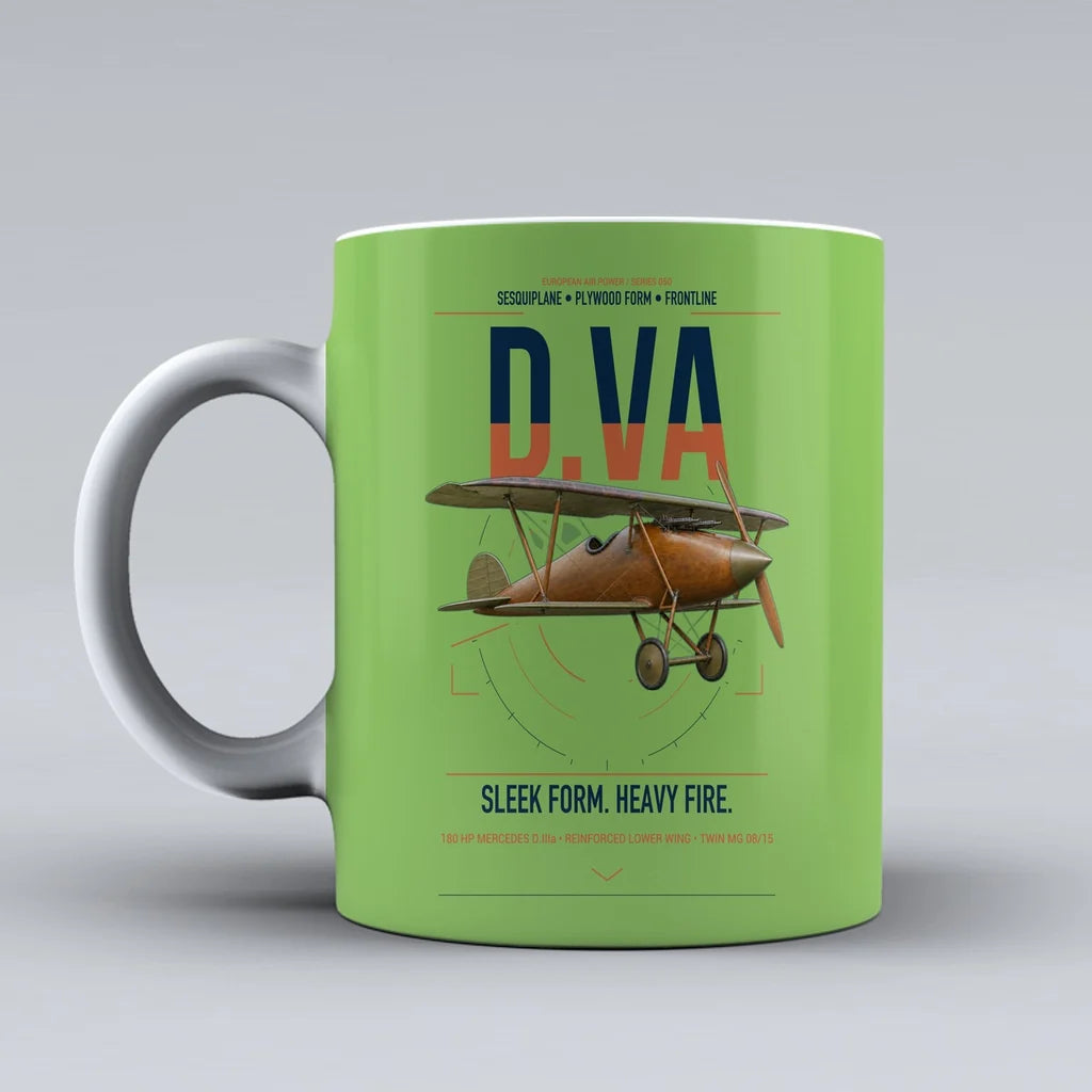 Albatros D.Va design on light green ceramic mug, double-side print