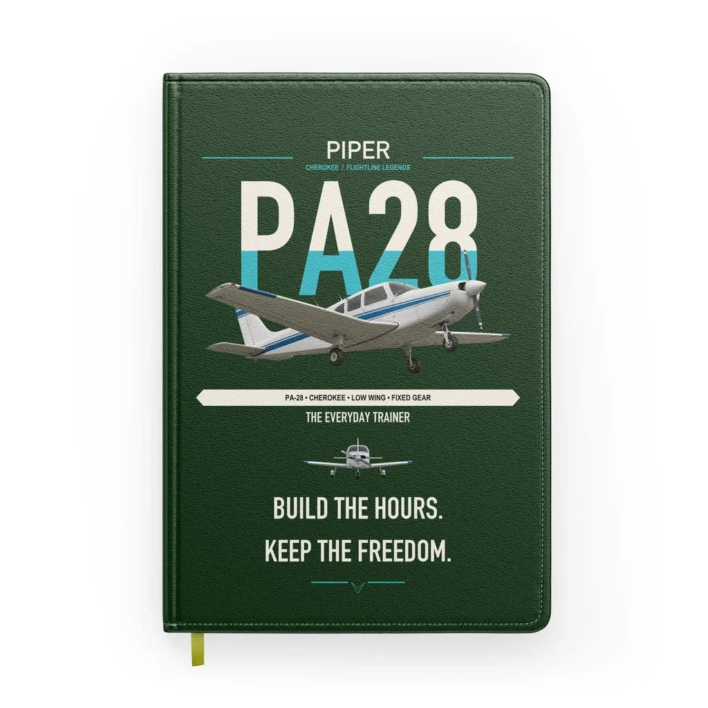 Piper PA-28 Cherokee design on dark green notebook