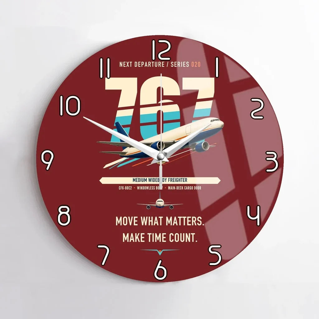 Boeing 767-300F design on dark red no frame wall clock