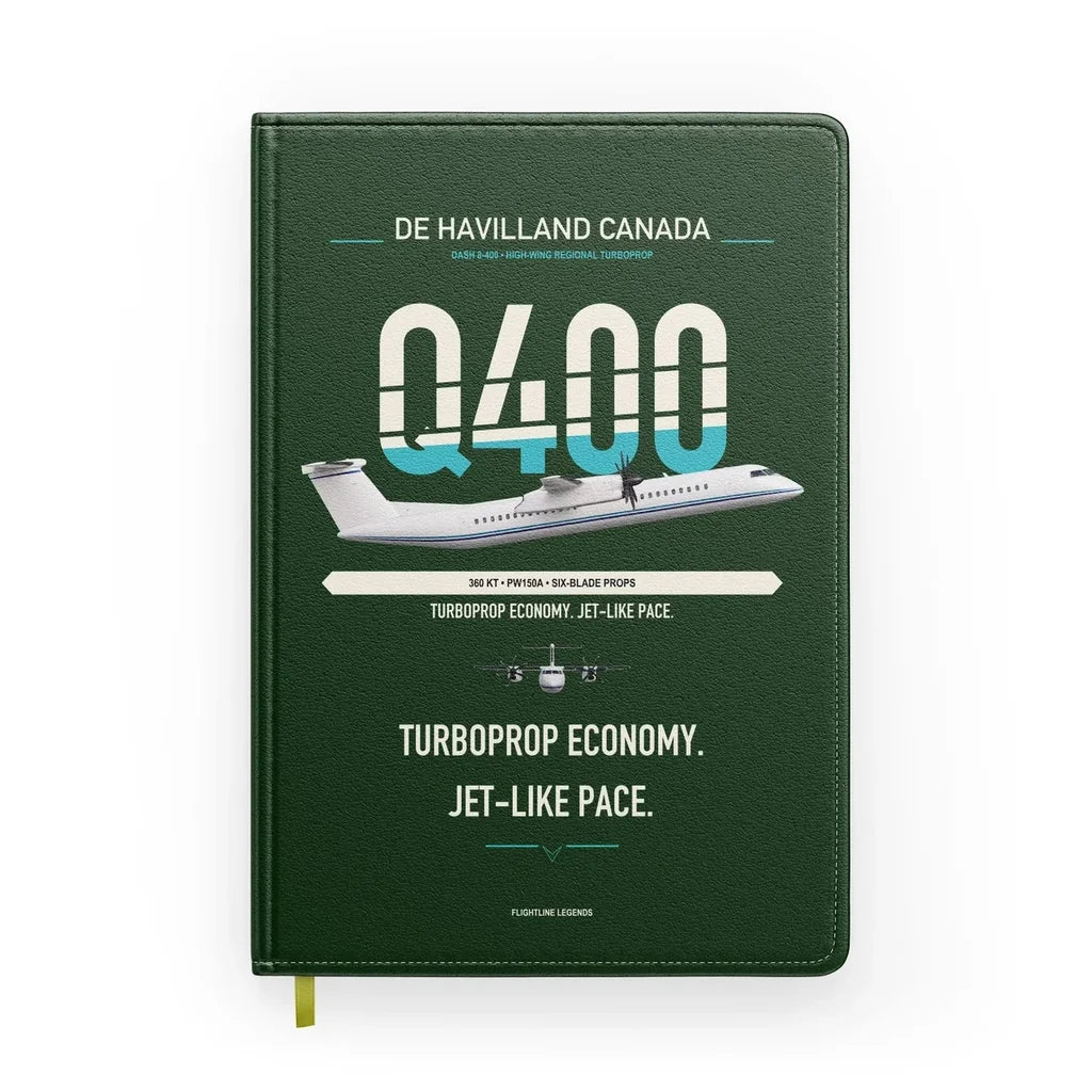 De Havilland Dash 8-400 design on dark green notebook