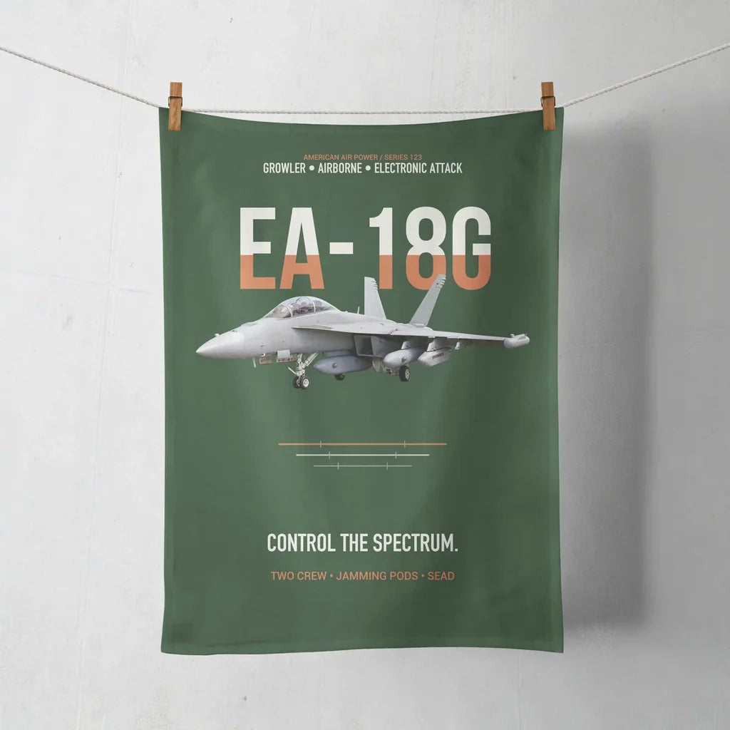EA-18G Growler Control The Spectrum design on dark green towel