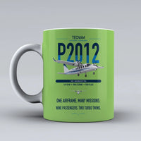 Thumbnail for Tecnam P2012 Traveller design on light green ceramic mug, double-side print