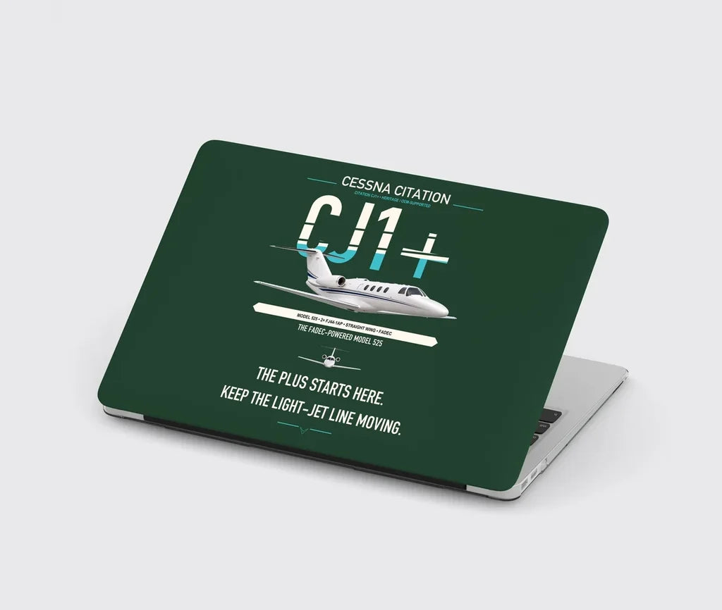 Cessna Citation CJ1+ design on dark green MacBook case