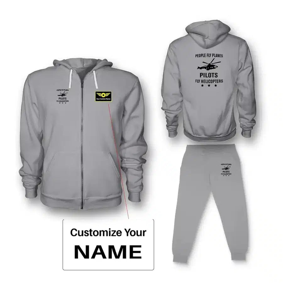 People Fly Planes Pilots Fly Helicopters Zipped Hoodie - Gray + Name (Customizable)