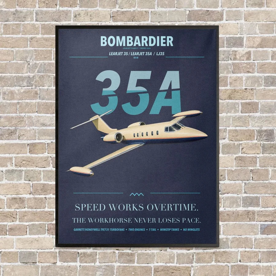 Bombardier Learjet 35A vertical canvas print - framed - navy blue background