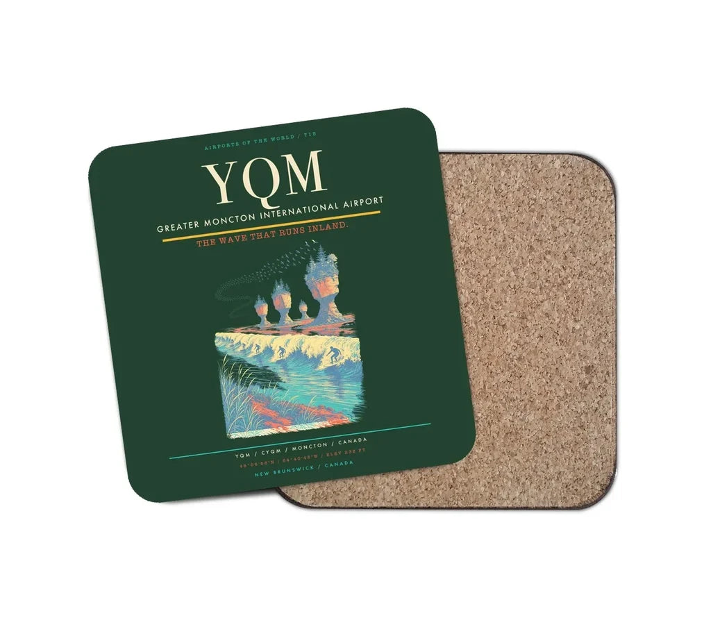 Greater Moncton International Airport (YQM) design on dark green 1 piece coaster