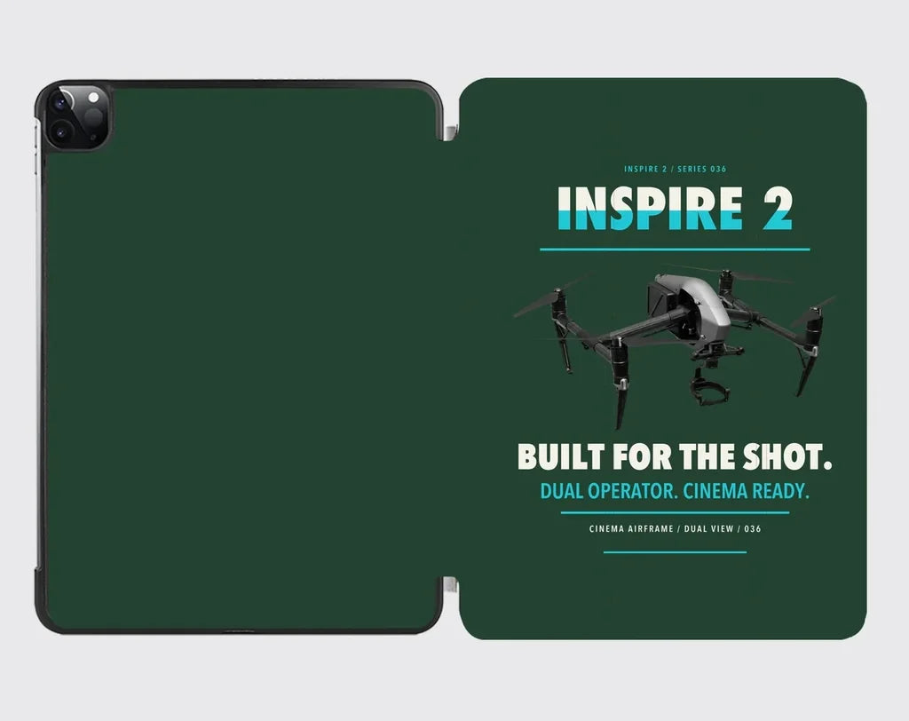 DJI Inspire 2 design on dark green ipad tablet case