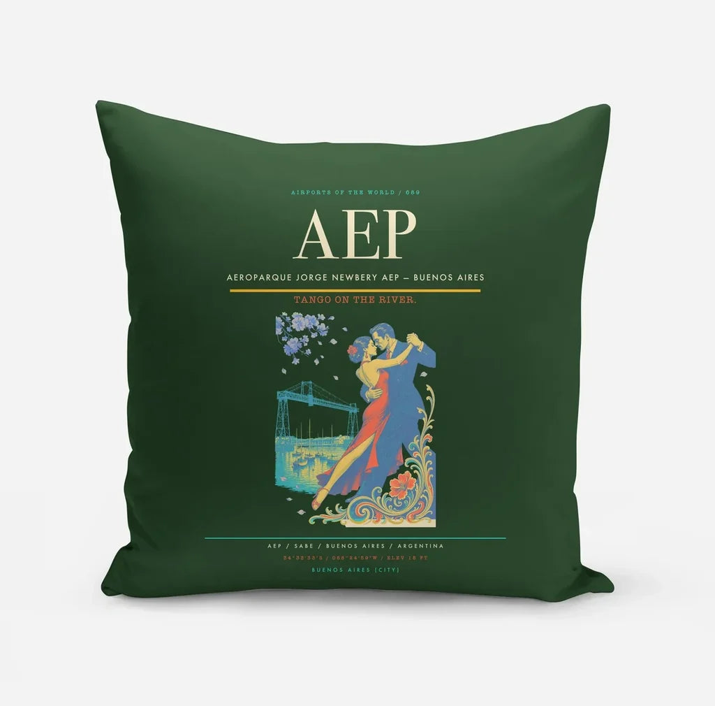 Aeroparque Jorge Newbery (AEP) design on dark green pillow