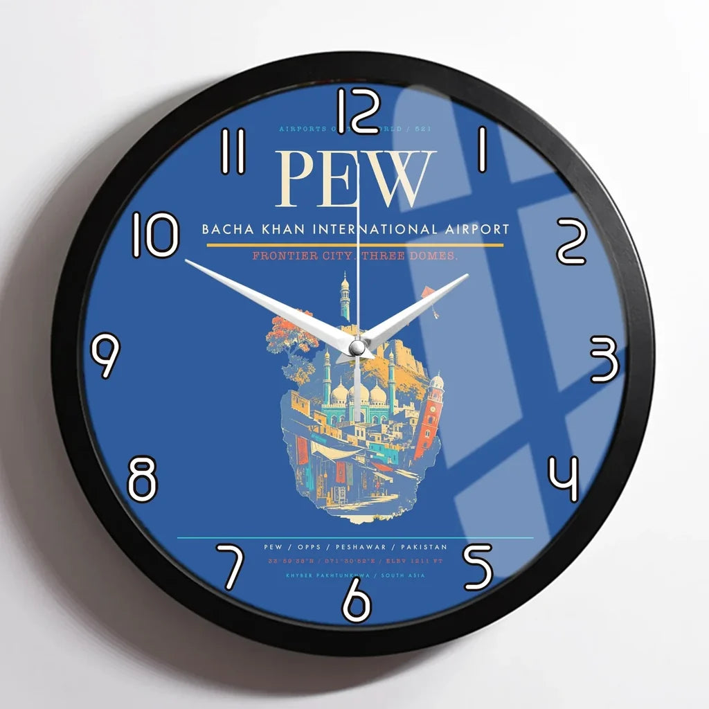 Bacha Khan International Airport PEW Wall-Clock Framed - Blue