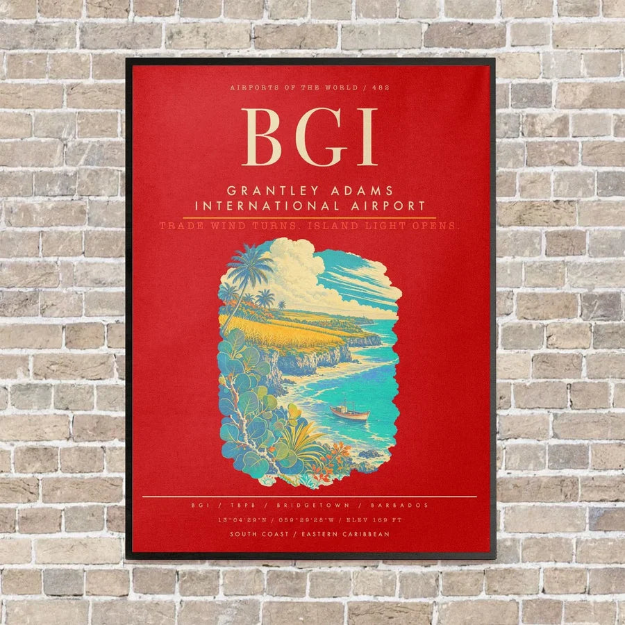 Grantley Adams International Airport BGI - Canvas Framed - Red