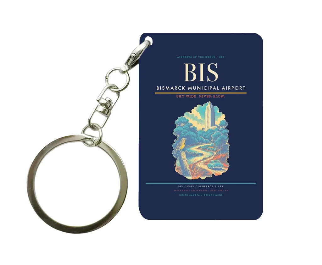 Bismarck Municipal Airport (BIS) design on navy blue key chain