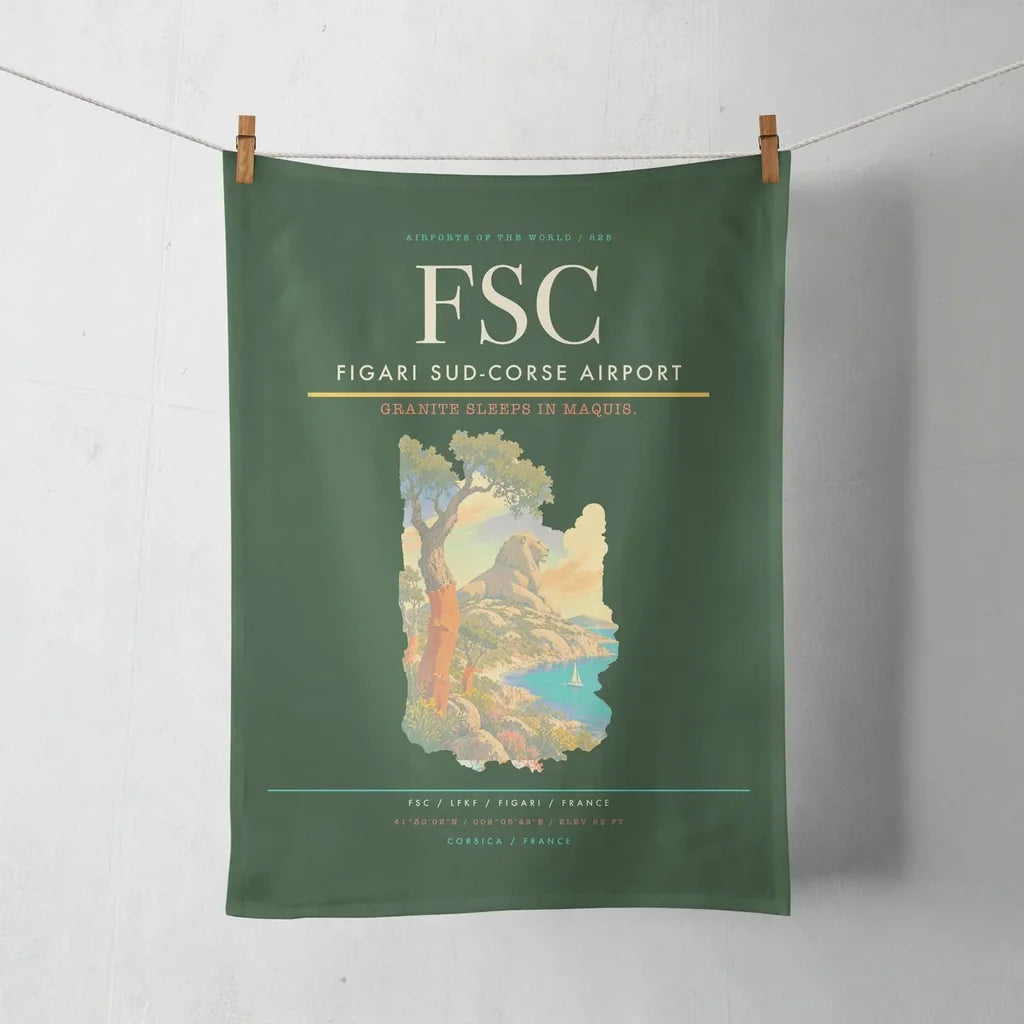 Figari Sud-Corse Airport (FSC) design on dark green towel