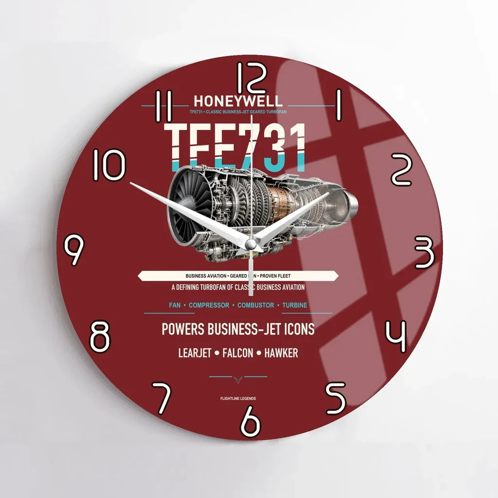 TFE731 design on dark red no frame wall clock