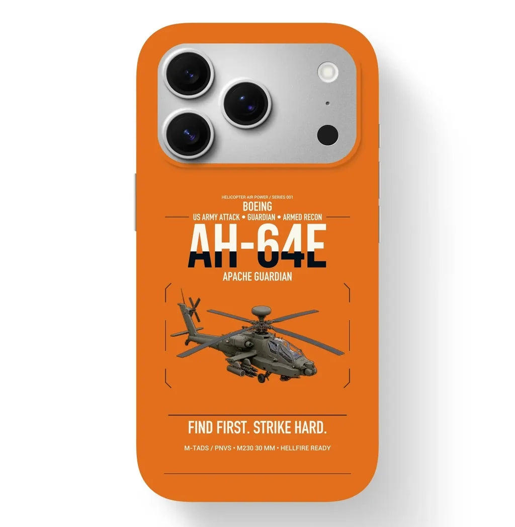 Boeing AH-64E Apache Guardian design on orange magsafe iphone case, for iPhone 17 Pro