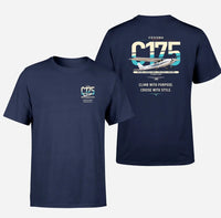 Thumbnail for Cessna 175 Skylark design on navy blue t-shirt, double-side print