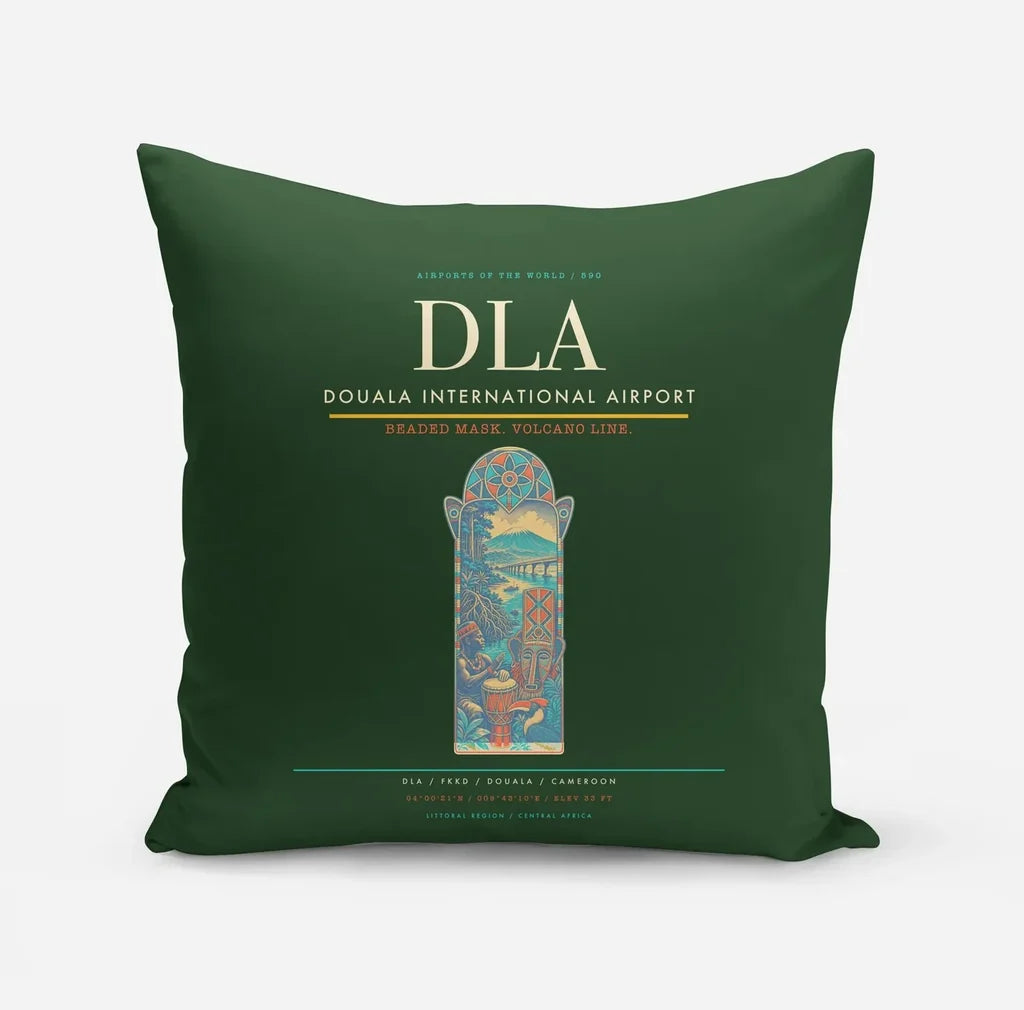 Douala International Airport (DLA) design on dark green pillow