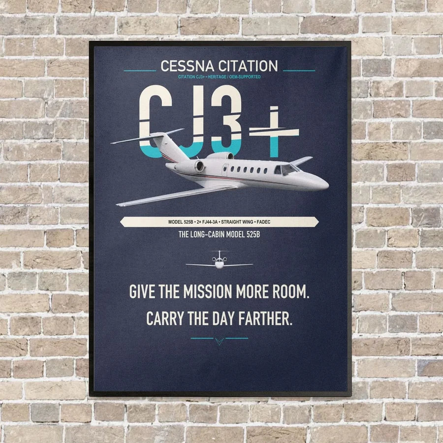 Cessna Citation CJ3+ vertical canvas print - framed - navy blue background