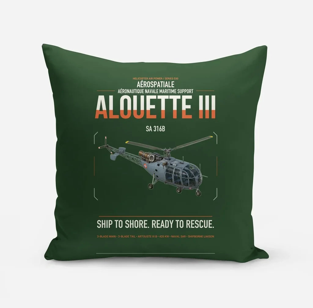 Aérospatiale SA 316B Alouette III design on dark green pillow