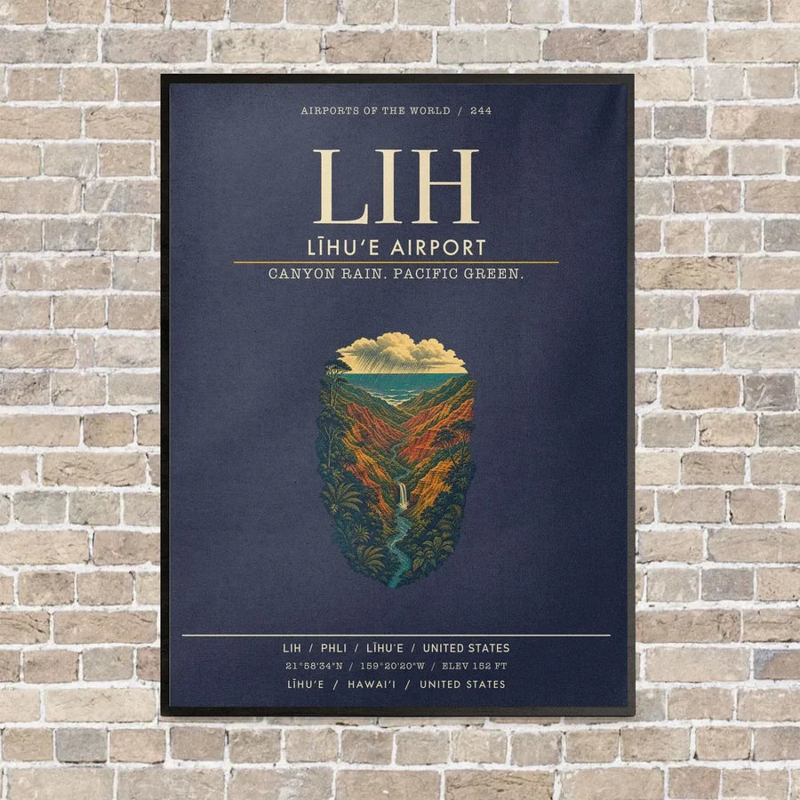 Līhuʻe Airport LIH vertical canvas print - framed - navy blue background