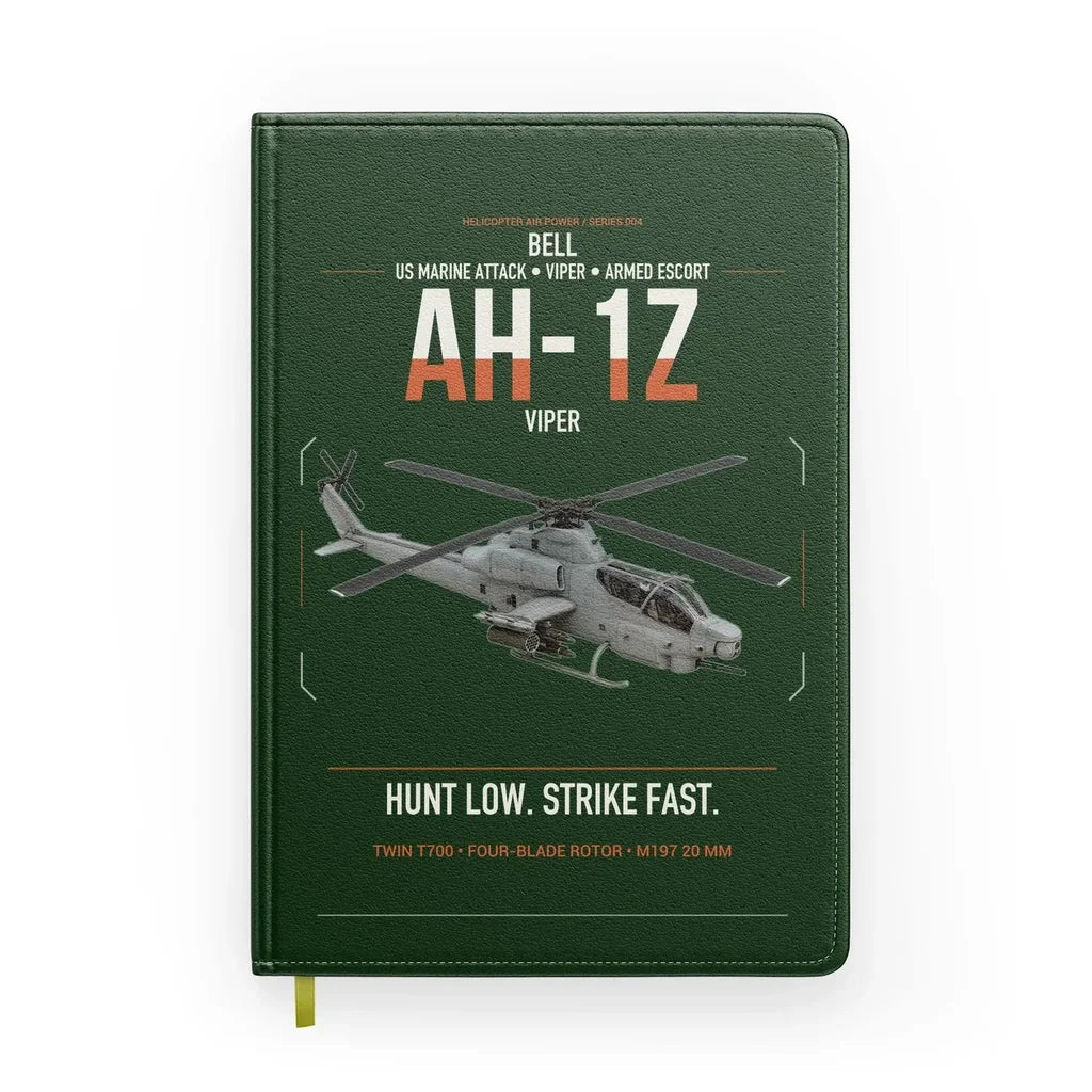 Bell AH-1Z Viper design on dark green notebook