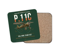 Thumbnail for PZL P.11c design on dark green 1 piece coaster