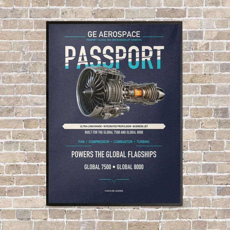PASSPORT vertical canvas print - framed - navy blue background