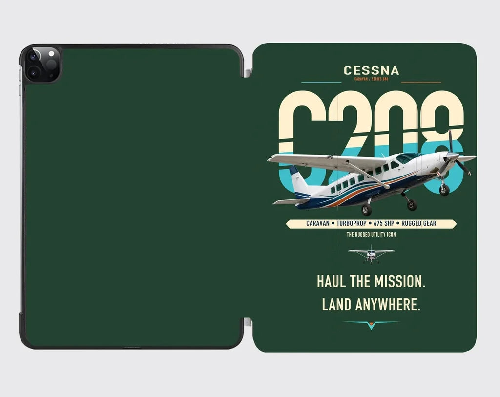 Cessna 208 Caravan design on dark green ipad tablet case