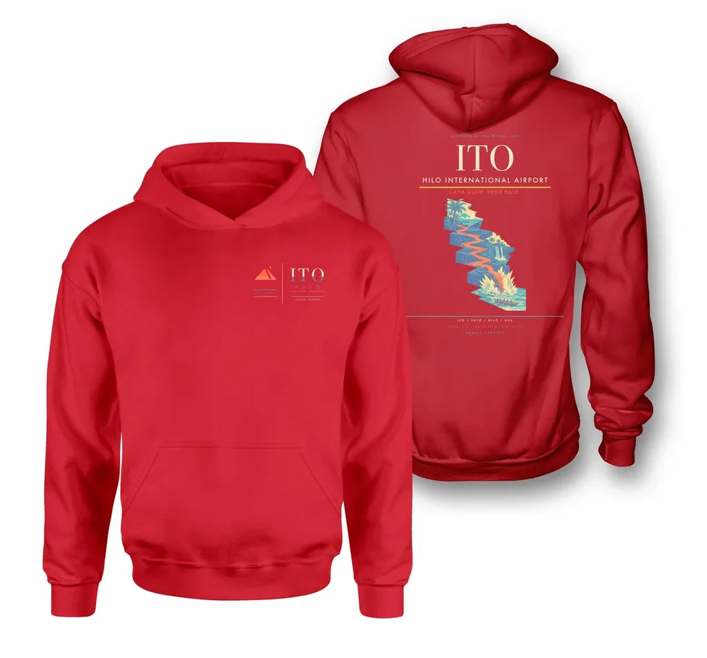 Hilo International Airport (ITO) design on red double-side hoodie