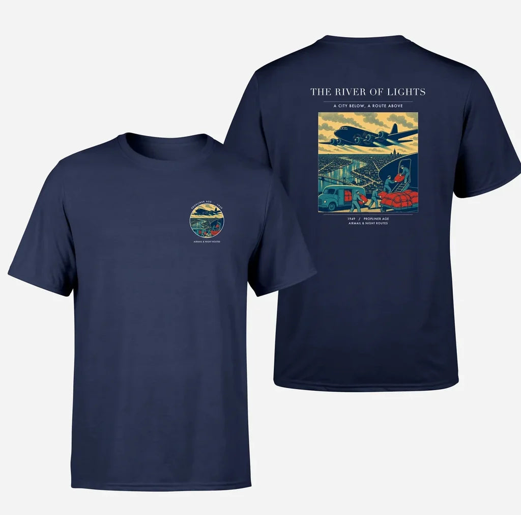 VINTAGE G4152 - The River Of Lights - Double-Side T-Shirt design on navyblue double side t shirt