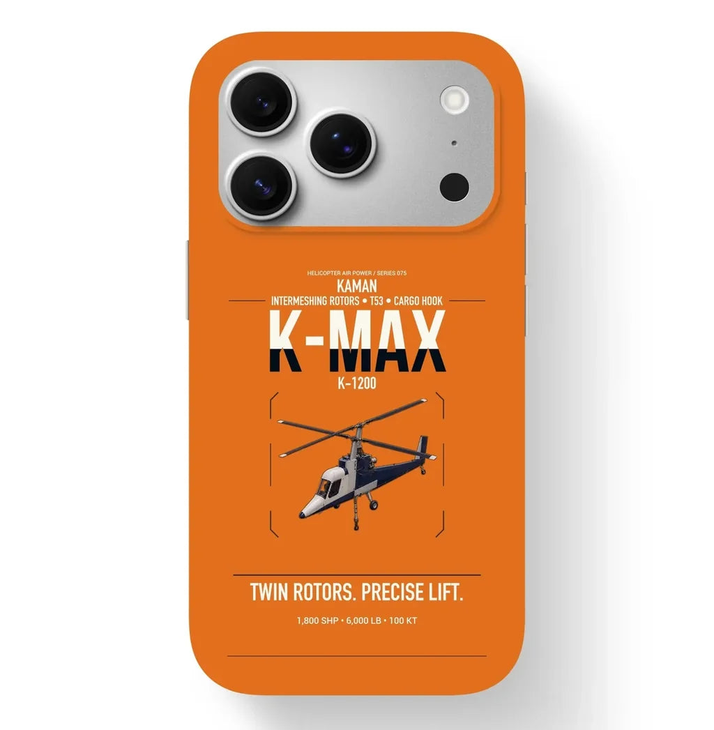 Kaman K-1200 K-MAX design on orange magsafe iphone case, for iPhone 17 Pro