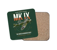 Thumbnail for Supermarine Spitfire Mk IX design on dark green 1 piece coaster