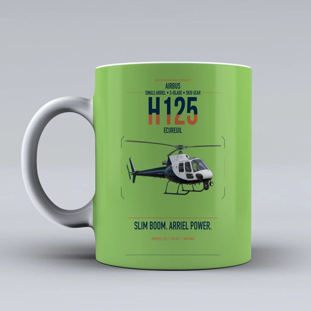 Airbus H125 design on light green ceramic mug, double-side print