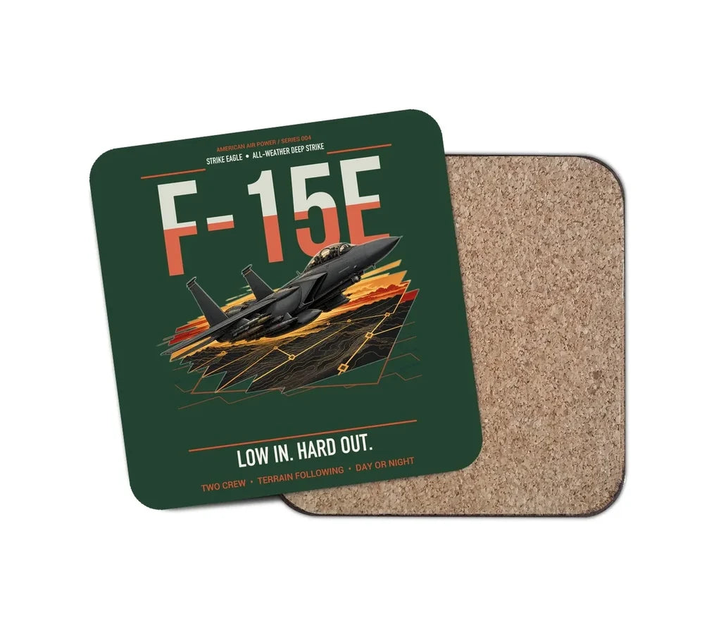 F-15E Strike Eagle design on dark green 1 piece coaster
