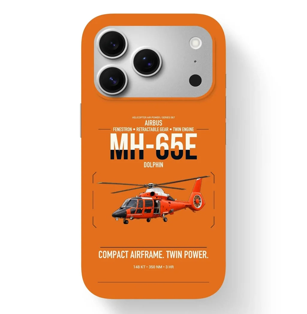 Airbus MH-65E Dolphin design on orange magsafe iphone case, for iPhone 17 Pro