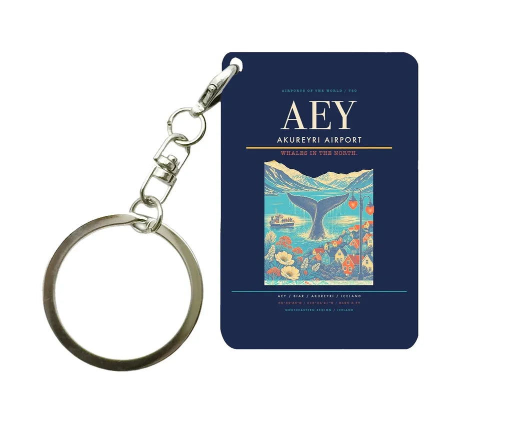 Akureyri Airport (AEY) design on navy blue key chain