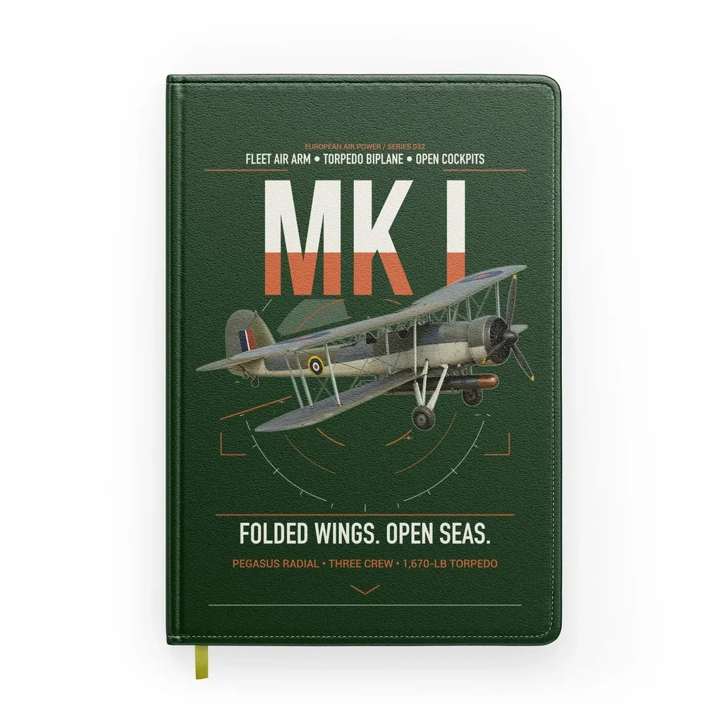 Fairey Swordfish Mk I design on dark green notebook