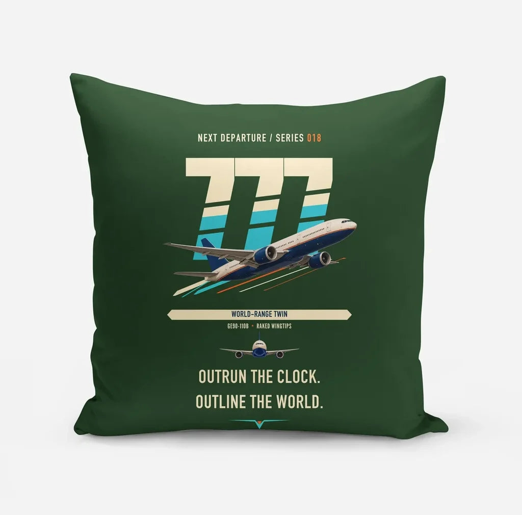 Boeing 777-200LR design on dark green pillow