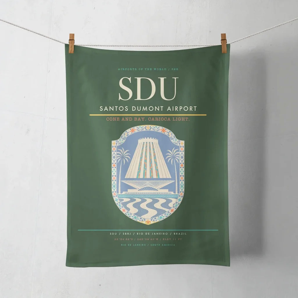 Santos Dumont Airport (SDU) design on dark green towel