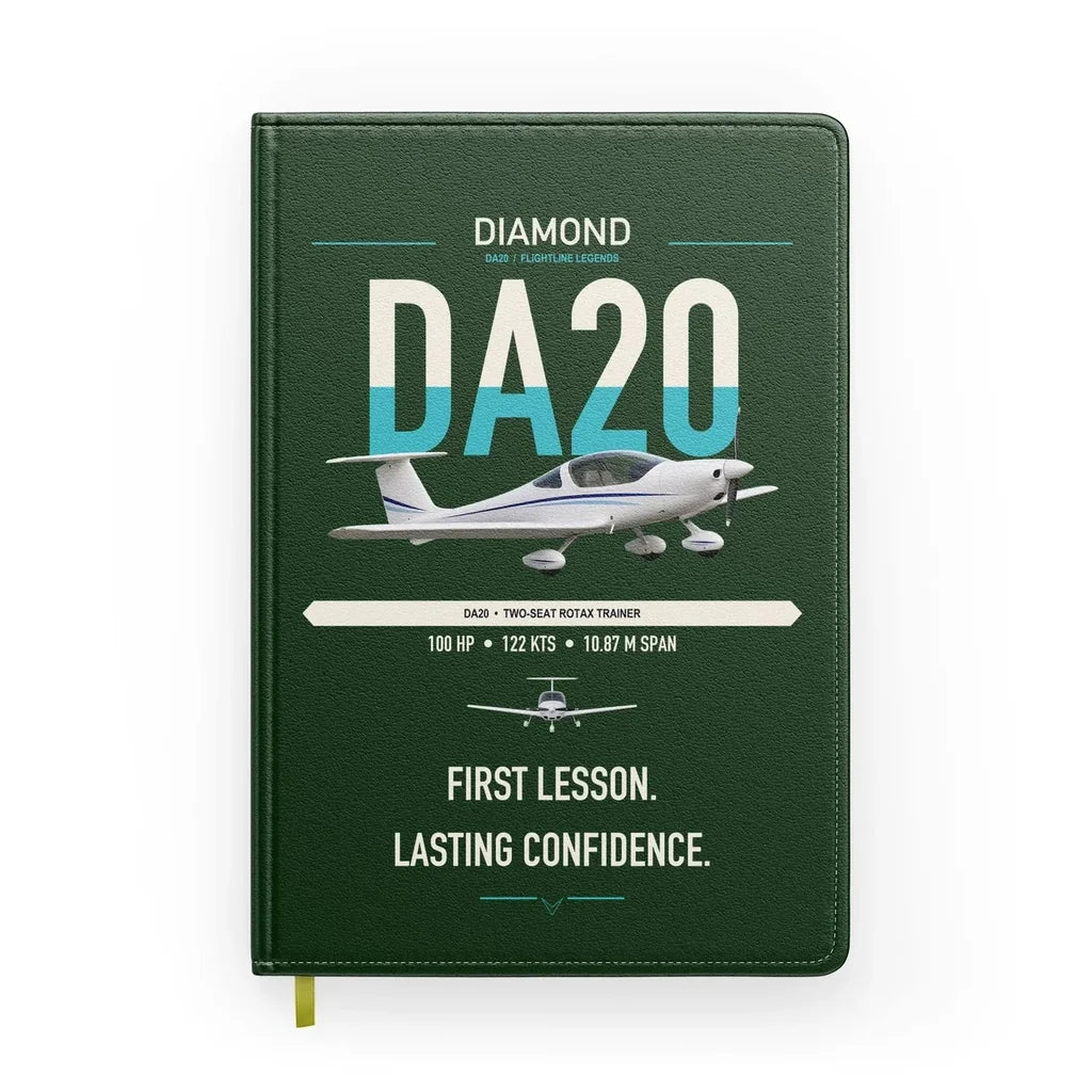Diamond DA20 design on dark green notebook