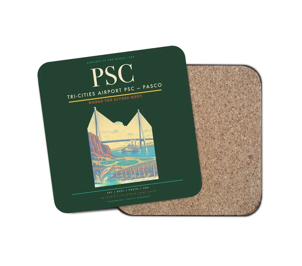 Tri-Cities Airport (PSC) design on dark green 1 piece coaster